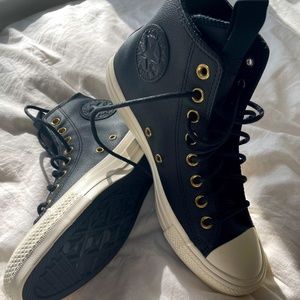 Converse Black Leather High Tops - W 9.5/M 7.5